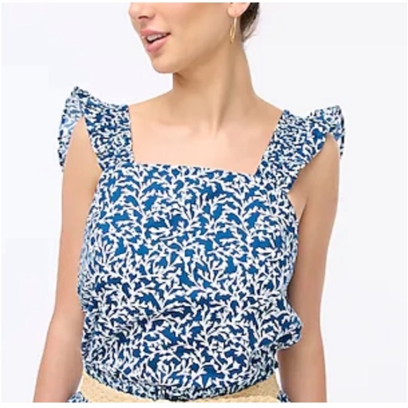 🆕️ J Crew Blue & White Top with Smocked Elastic Ruffle Straps. NWT - Picture 11 of 11